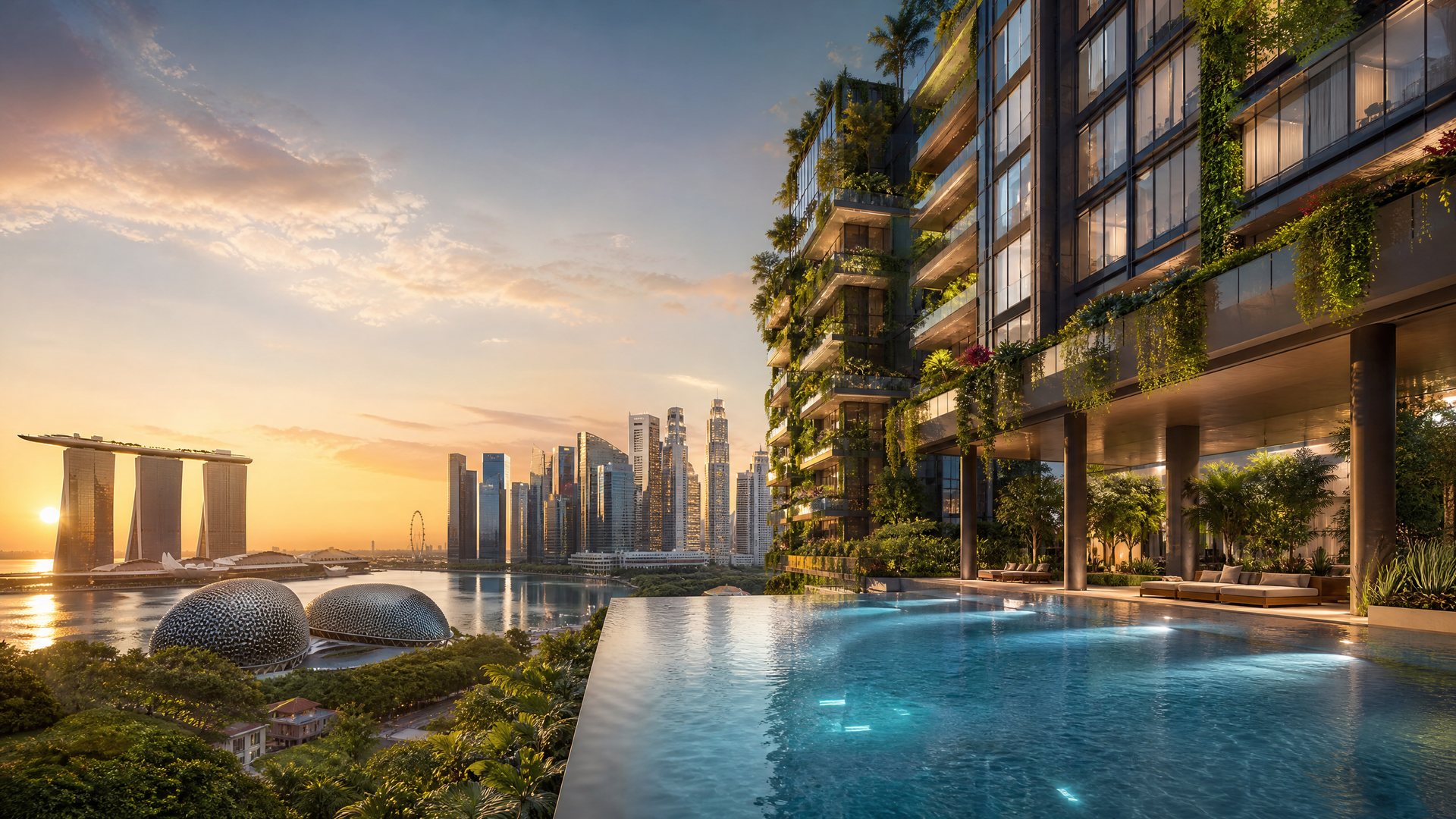 Singapore new launch condominium skyline at dusk